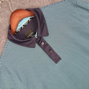 Kenneth Cole Golf Mens Polo Shirt Blue Stripe Short Sleeve Button Neck Size M